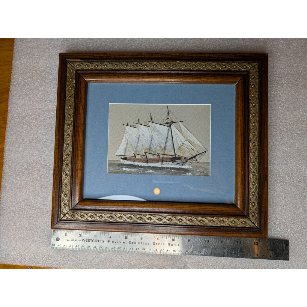 ERNEST TOWLER Sailing Ship Gouache Watercolor Painting - Beautifully Framed