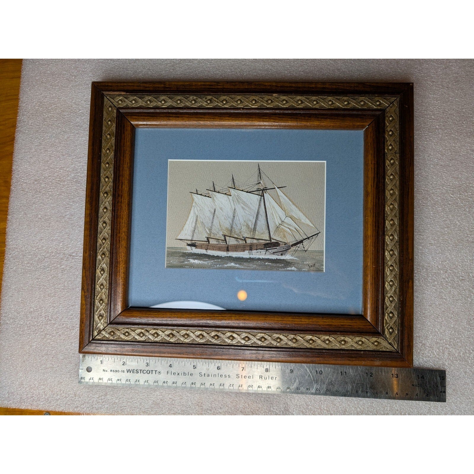 ERNEST TOWLER Sailing Ship Gouache Watercolor Painting - Beautifully Framed