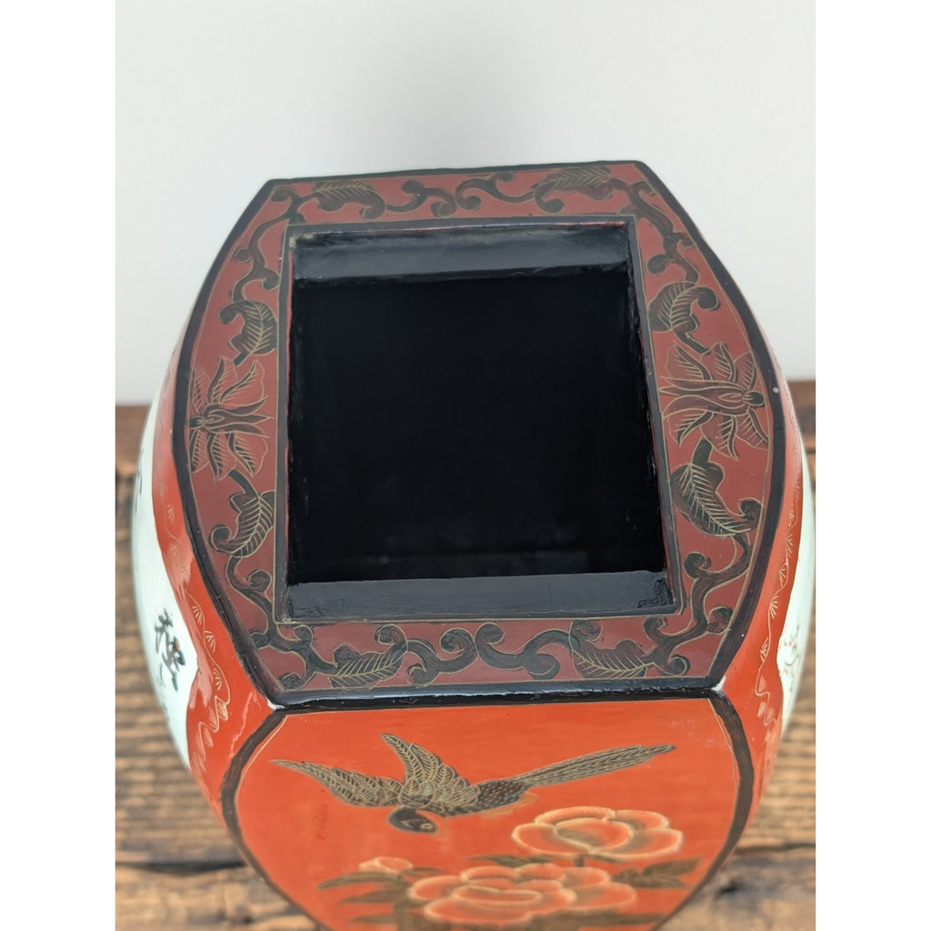 Chinese Porcelain Shard Red Lacquer Box Paper Mache