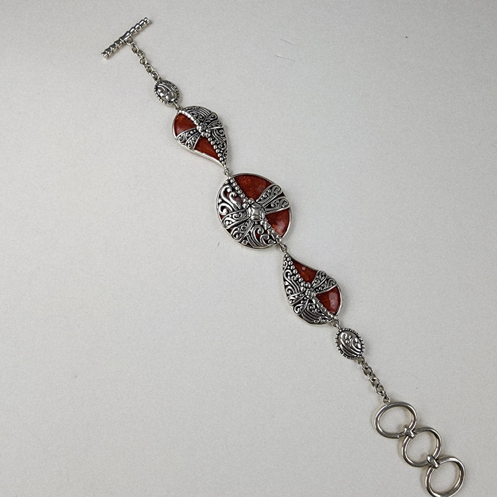 Orange Firefly Bracelet Sterling Silver 925 Adjustable 7" to 8"