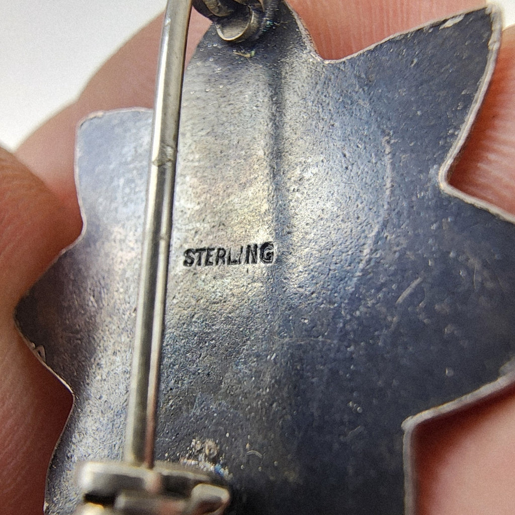 Textured Maple Leaf Brooch Sterling Silver 925 Vintage