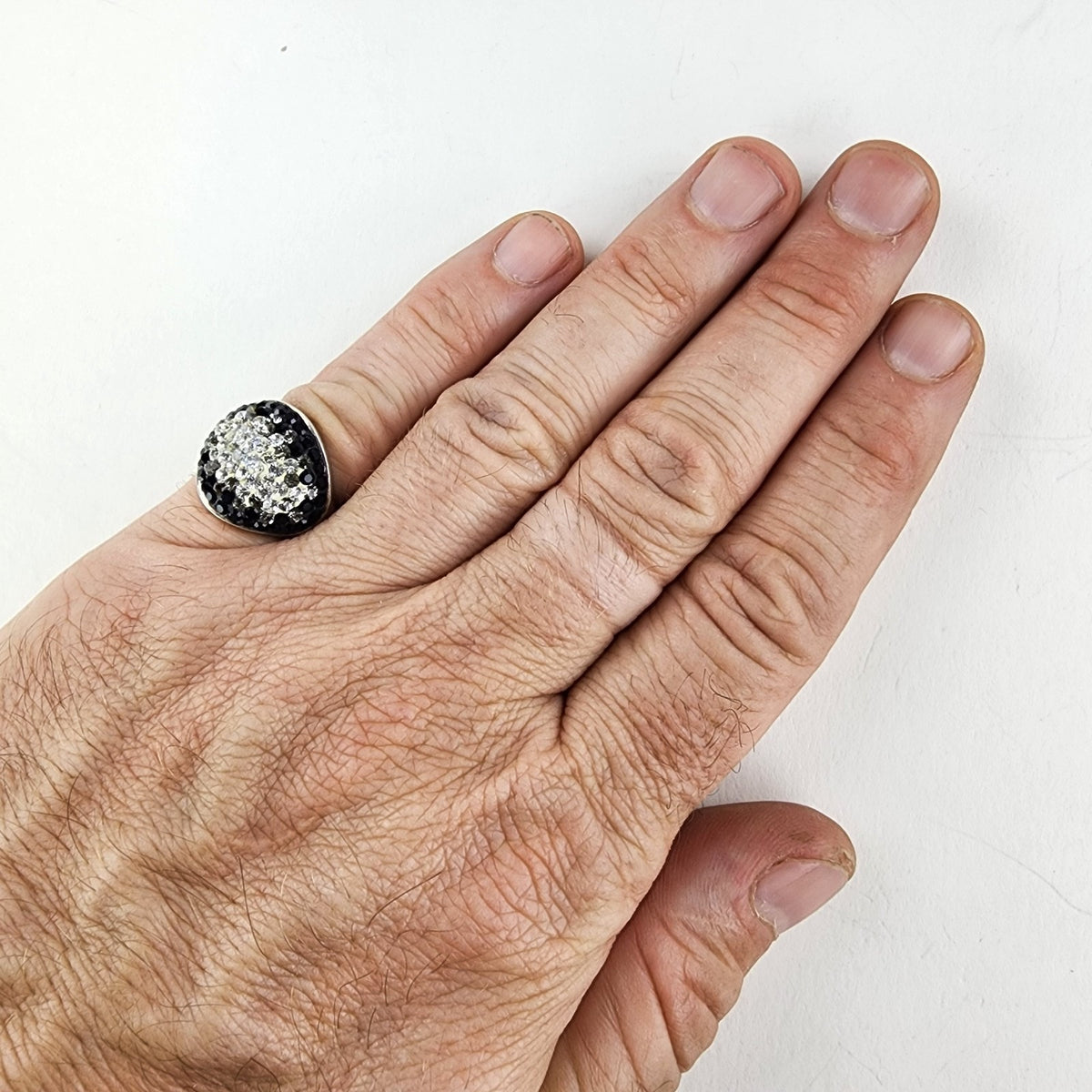 Vintage Sterling Silver 925 Cluster Cocktail Ring Size 7 1/2 Clear and Black