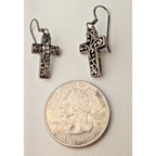 Scrollwork Cross Sterling Silver 925 Fish Hook Dangle Earrings Vintage