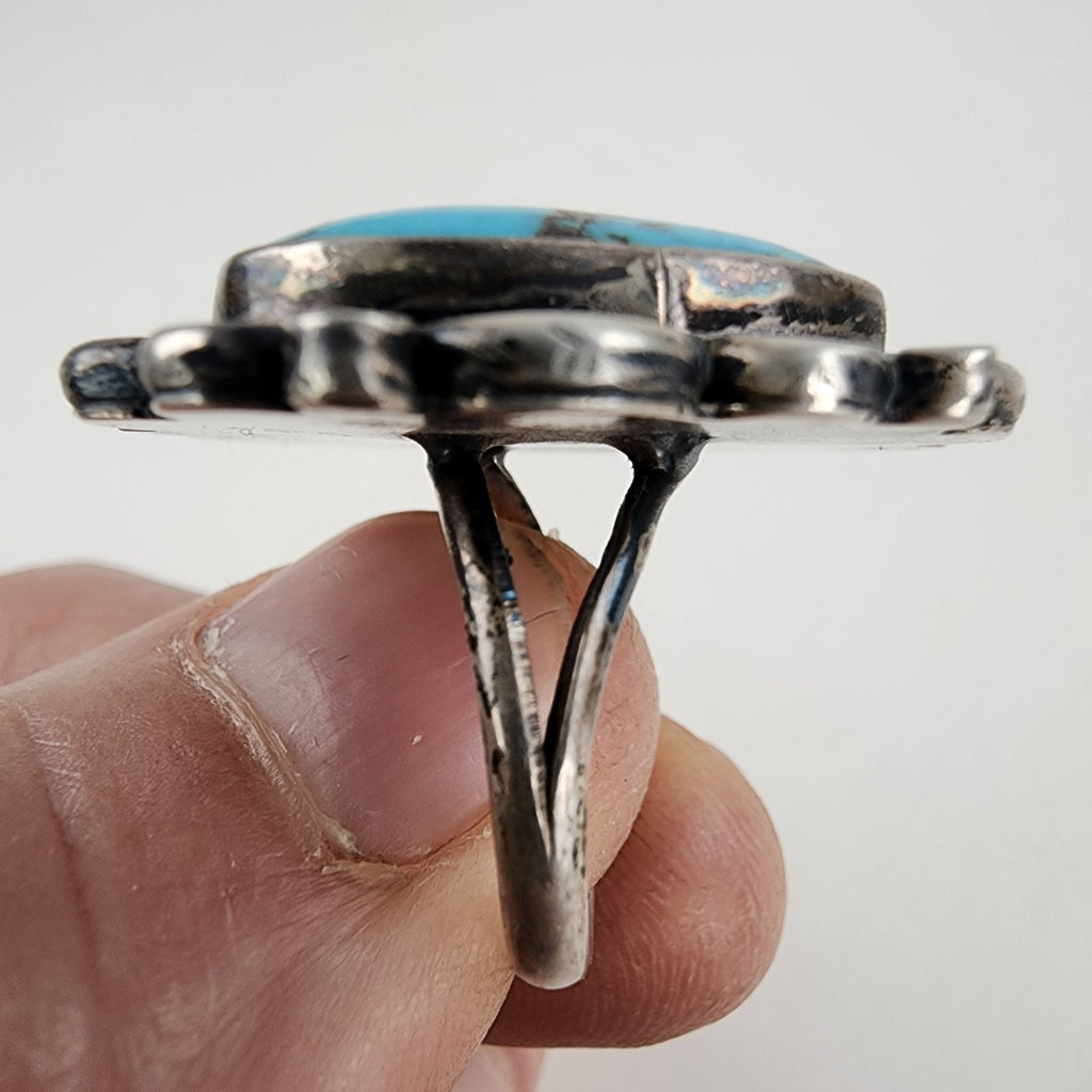 Old Pawn Turquoise Statement Ring Size 8 1/2 Sterling Silver 925 Vintage