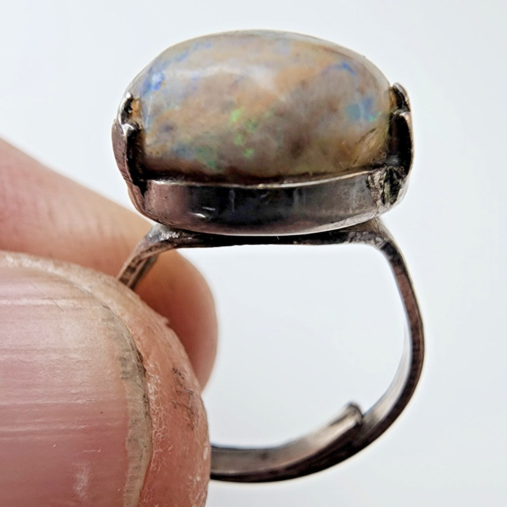 Boulder Opal Adjustable Size Ring Sterling Silver 925 Vintage