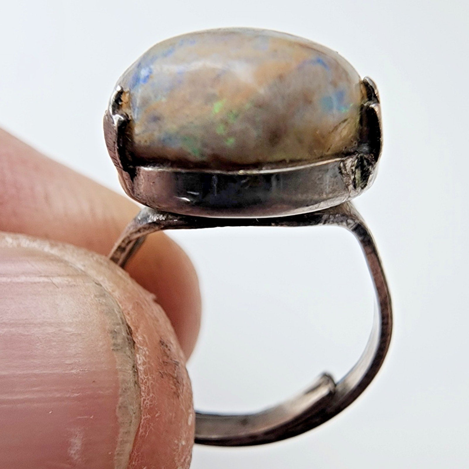 Boulder Opal Adjustable Size Ring Sterling Silver 925 Vintage