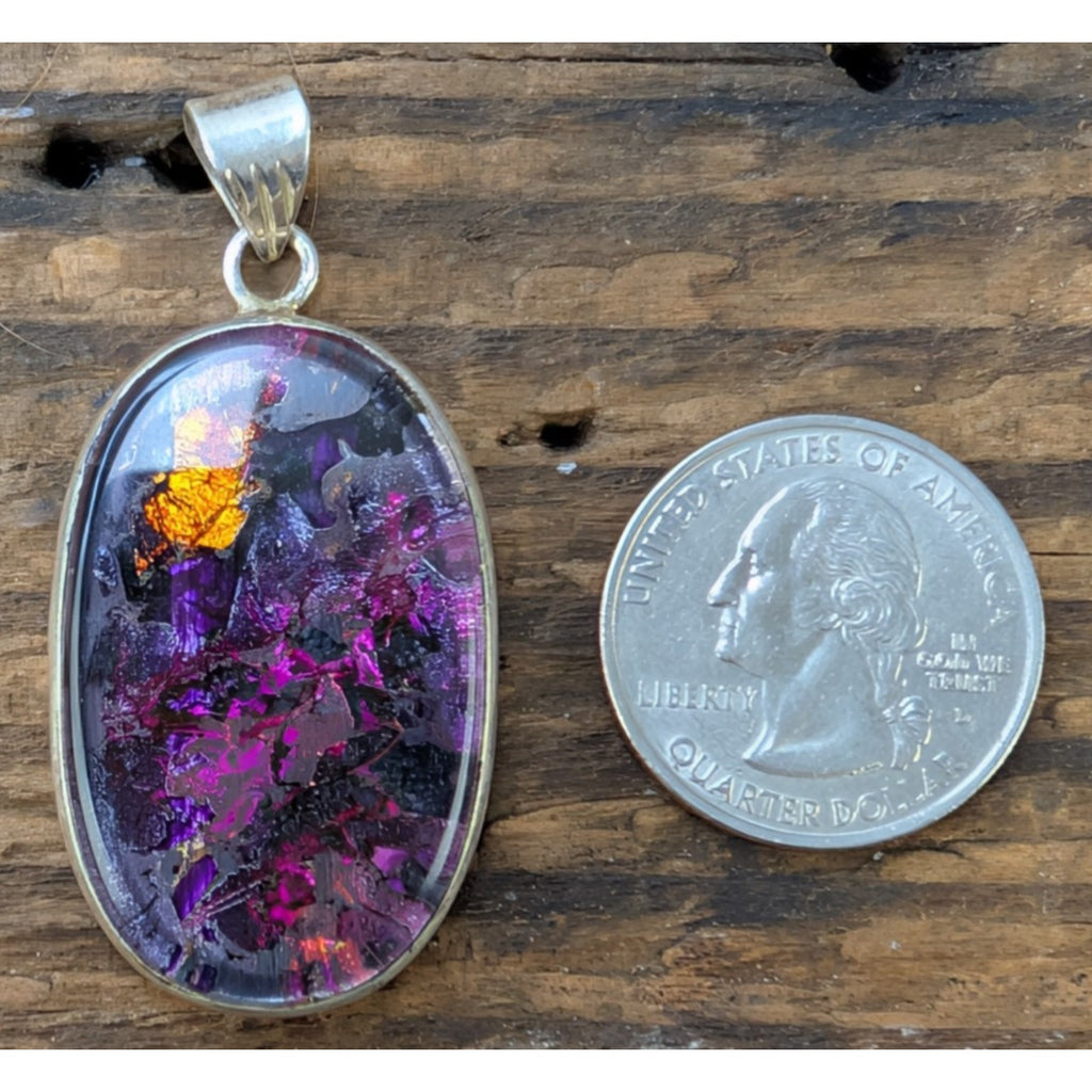 Vintage Purple Dichroic Glass Sterling Silver 925 Pendant