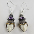 14K Yellow Gold Amethyst Face Earrings Sterling Silver 925 Vintage Beaded