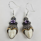 14K Yellow Gold Amethyst Face Earrings Sterling Silver 925 Vintage Beaded