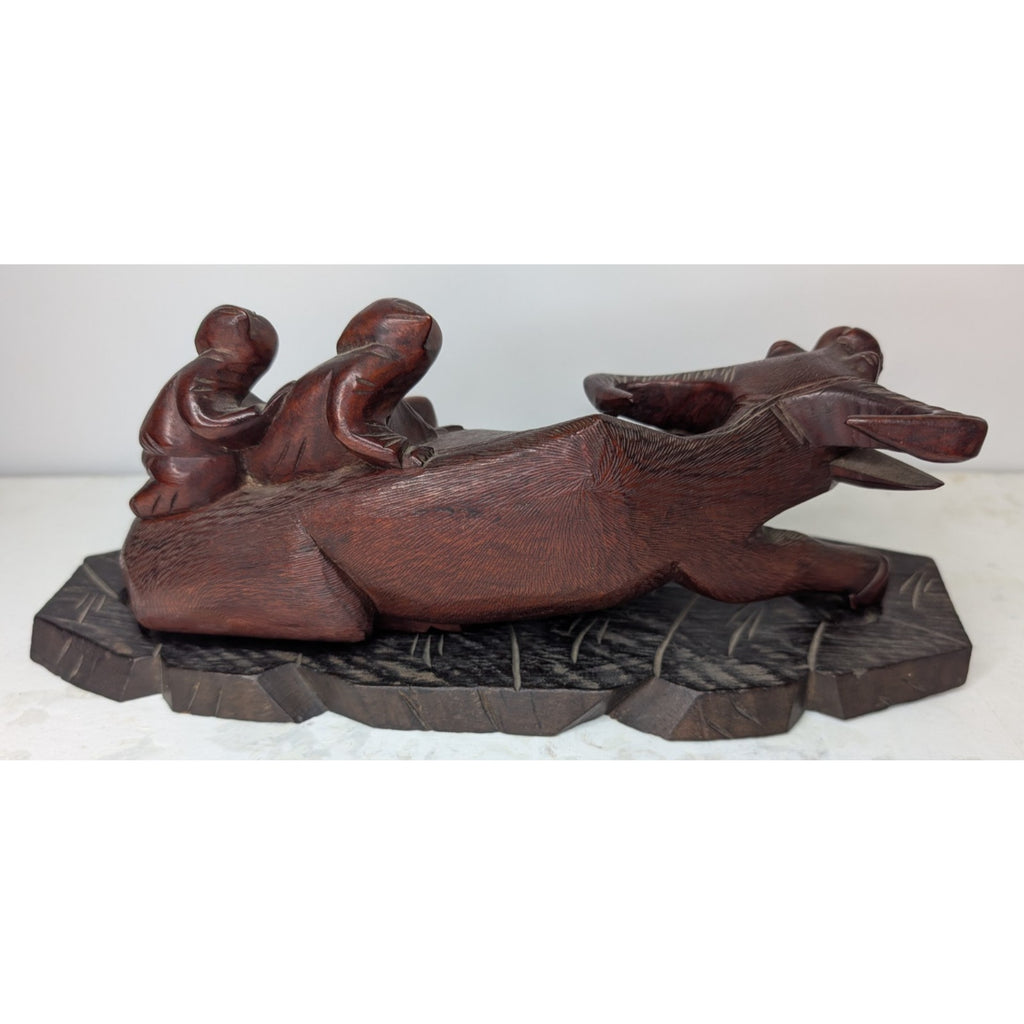 Chinese Water Buffalo Hand Carved Statue w/ Stand Antique Republic Period