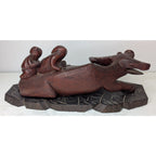 Chinese Water Buffalo Hand Carved Statue w/ Stand Antique Republic Period