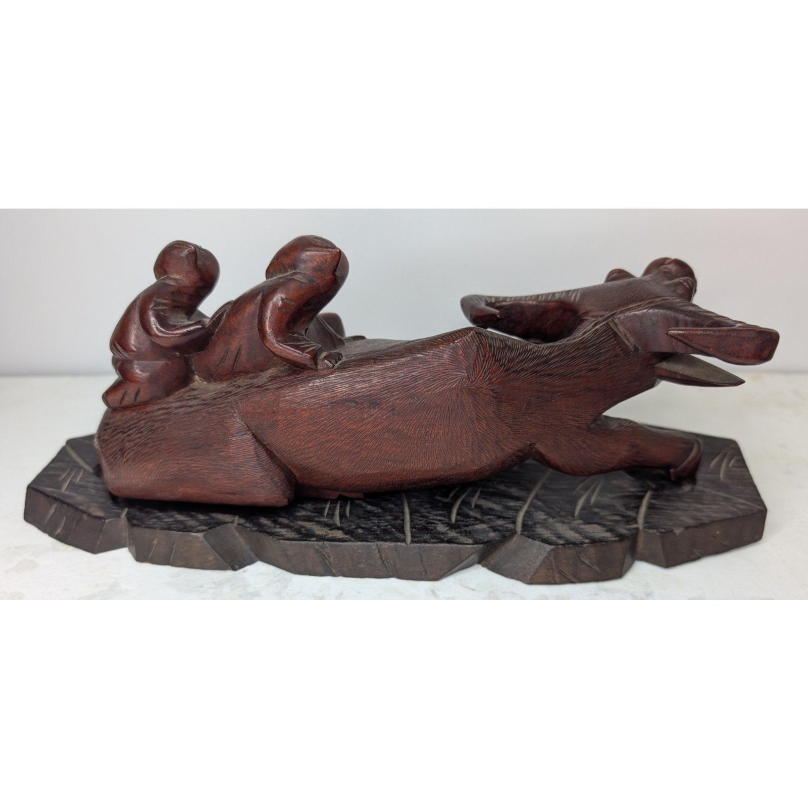 Chinese Water Buffalo Hand Carved Statue w/ Stand Antique Republic Period