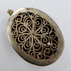 Vintage Chinese Carved Tigers Eye Pendant with Gold Finish & Filigree Back