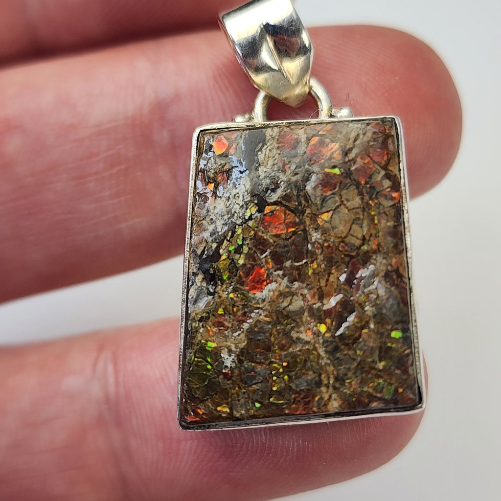 Canadian Ammolite Sterling SIlver 925 Bar Pendant