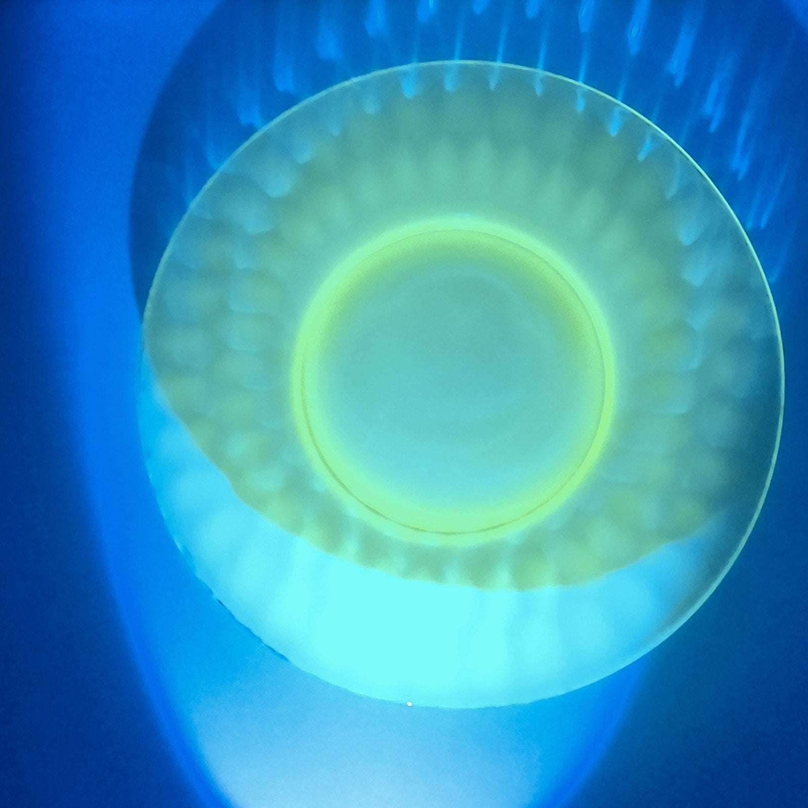 8" UV Glow Uranium Glass Plate with Gold Lip Vintage