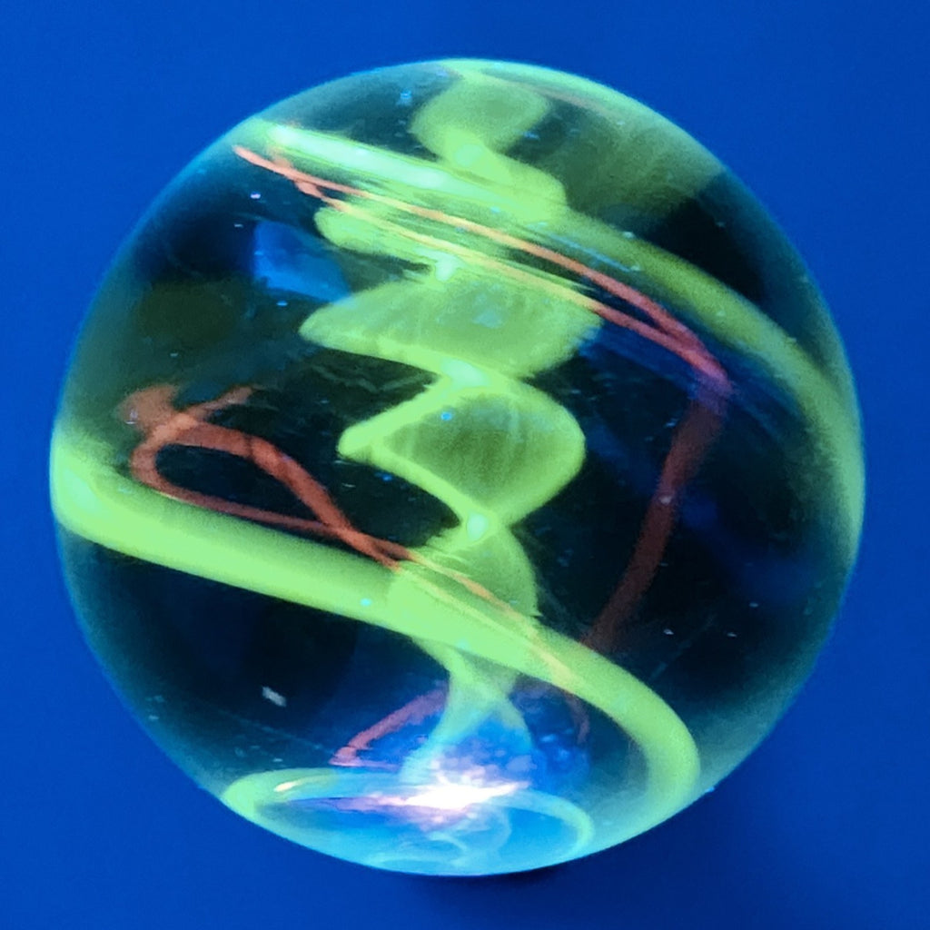 43mm UV Green Double Twist Spiral Borosilicate Marble Signed Eddie Seese 2015