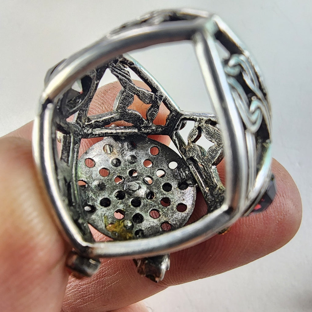 Pomander Caged Marquise Cocktail Ring Size 6 Silverplate Vintage