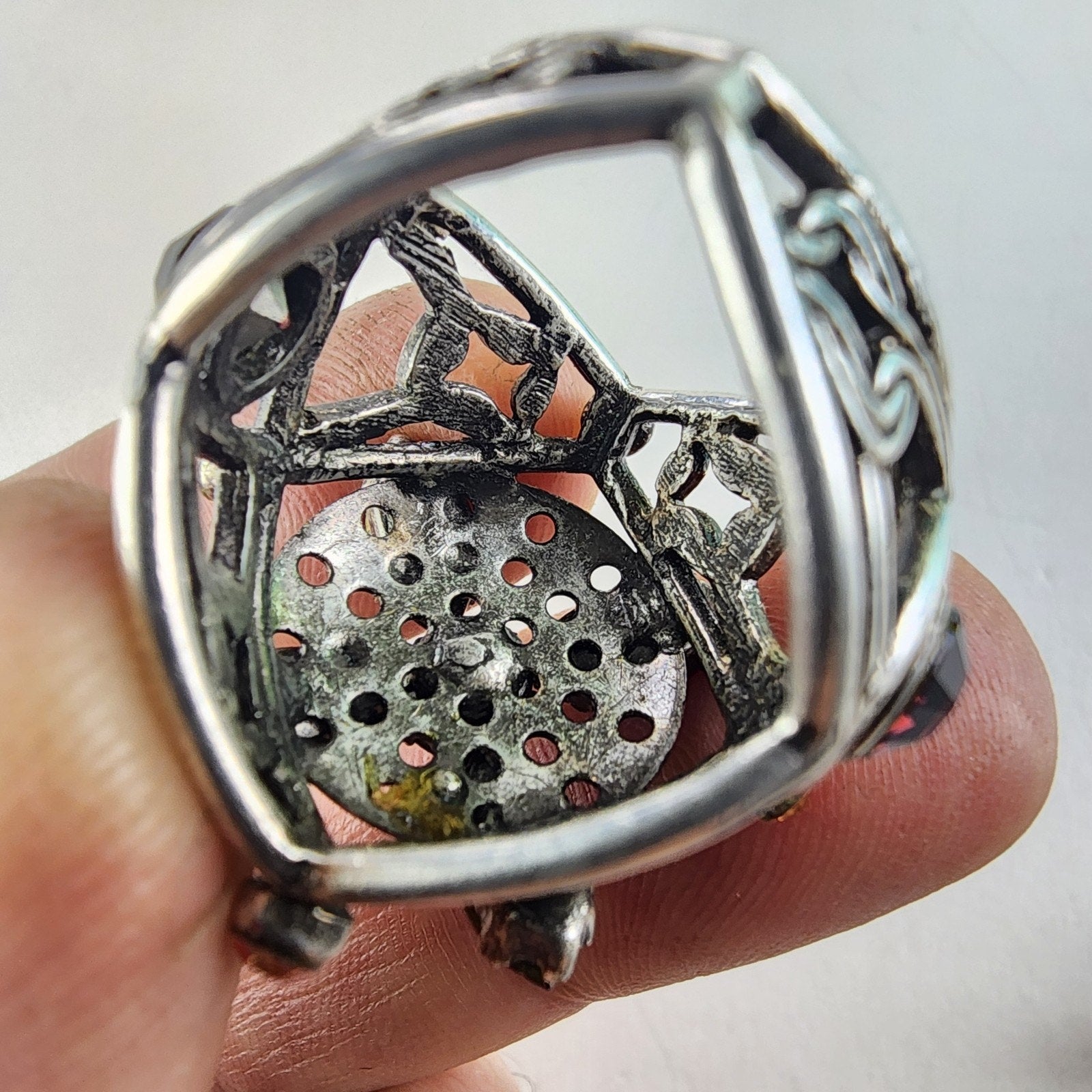 Pomander Caged Marquise Cocktail Ring Size 6 Silverplate Vintage