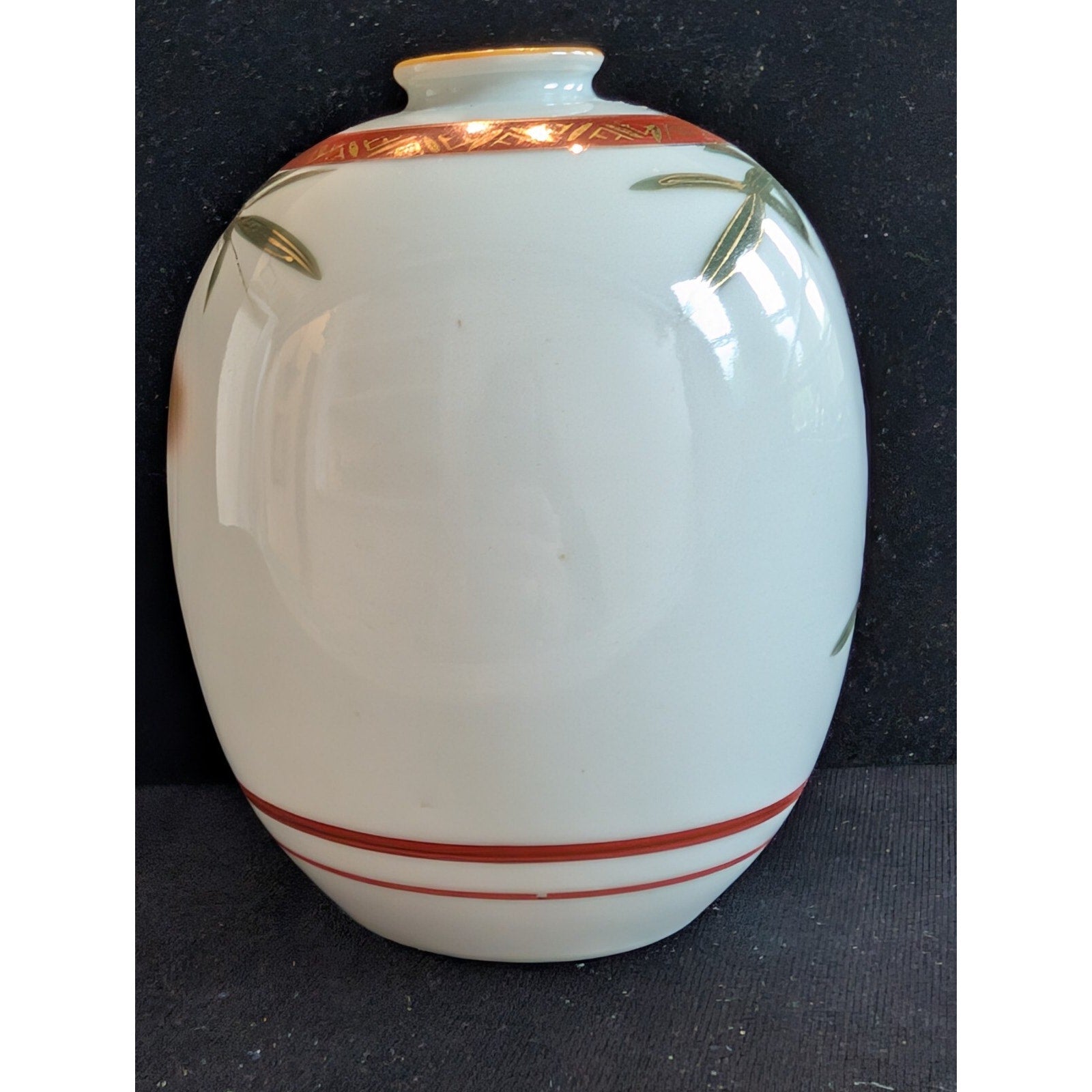Kutani Bud Vase Japanese Hand Painted Porcelain Gilt Bamboo Scene 4" Tall