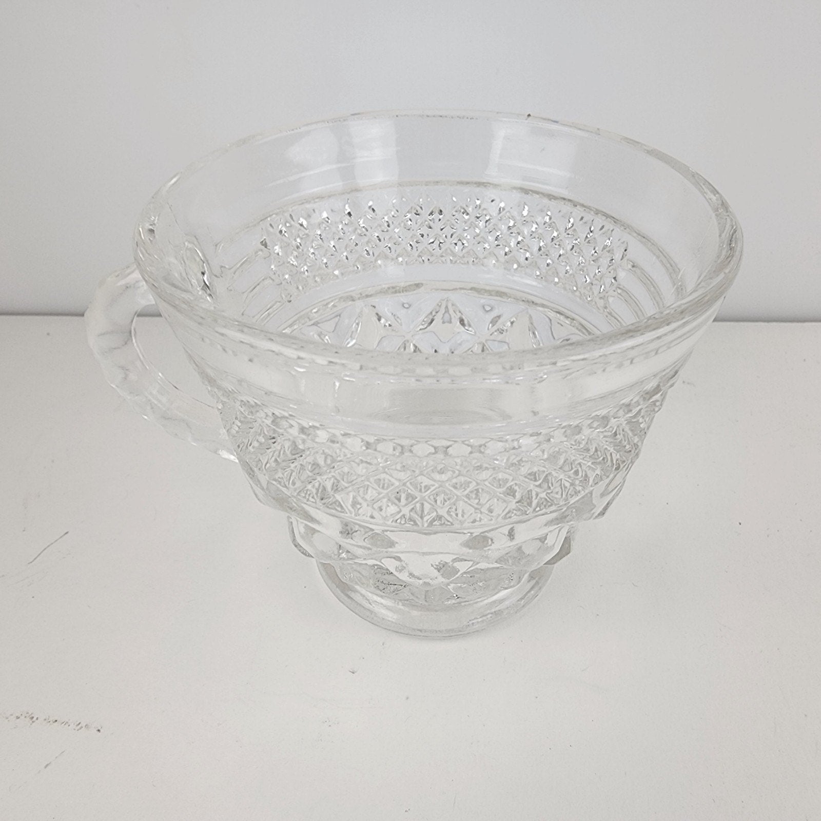 Glass Anchor Hocking Wexford Footed Punch Cup w/ Diamond Pattern Set of 7