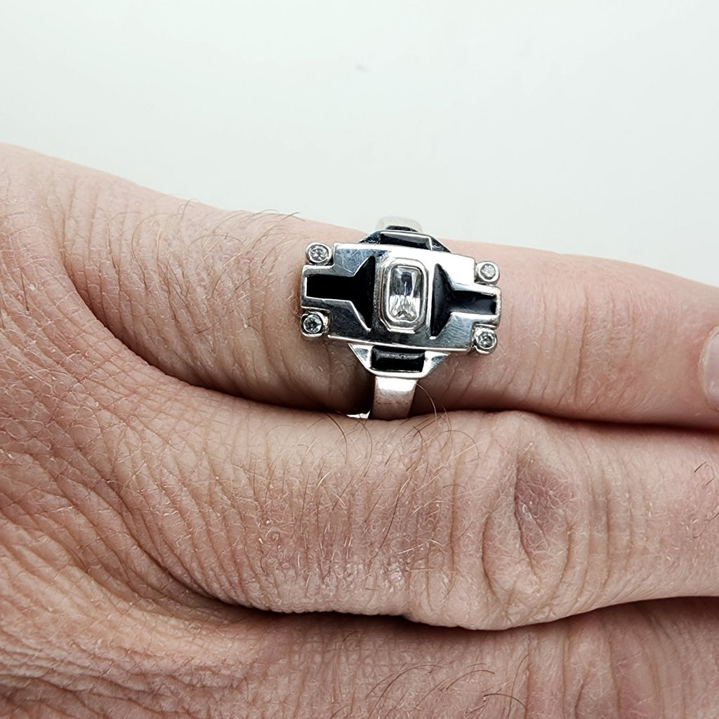 Art Deco Revival Sterling Silver 925 Cocktail Ring Size 7