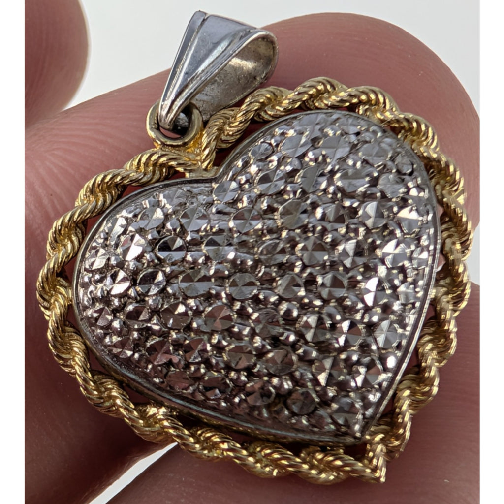 10K Yellow Gold Heart Sterling Silver 925 Pendant Vintage Peru 2.55g