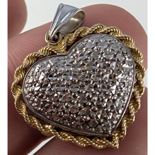 10K Yellow Gold Heart Sterling Silver 925 Pendant Vintage Peru 2.55g