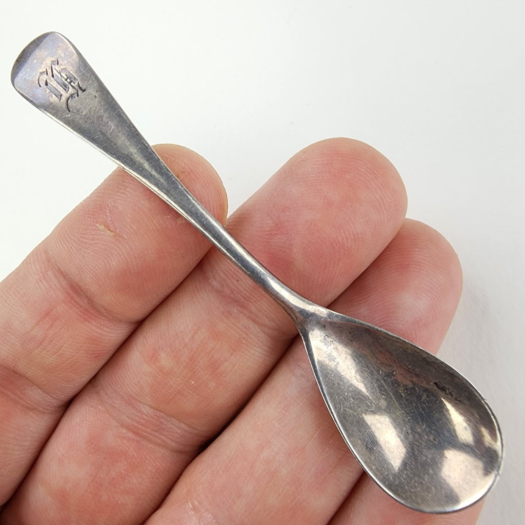 Fiddle Style Engraved M Salt Spoon Sterling Silver 925 Antique