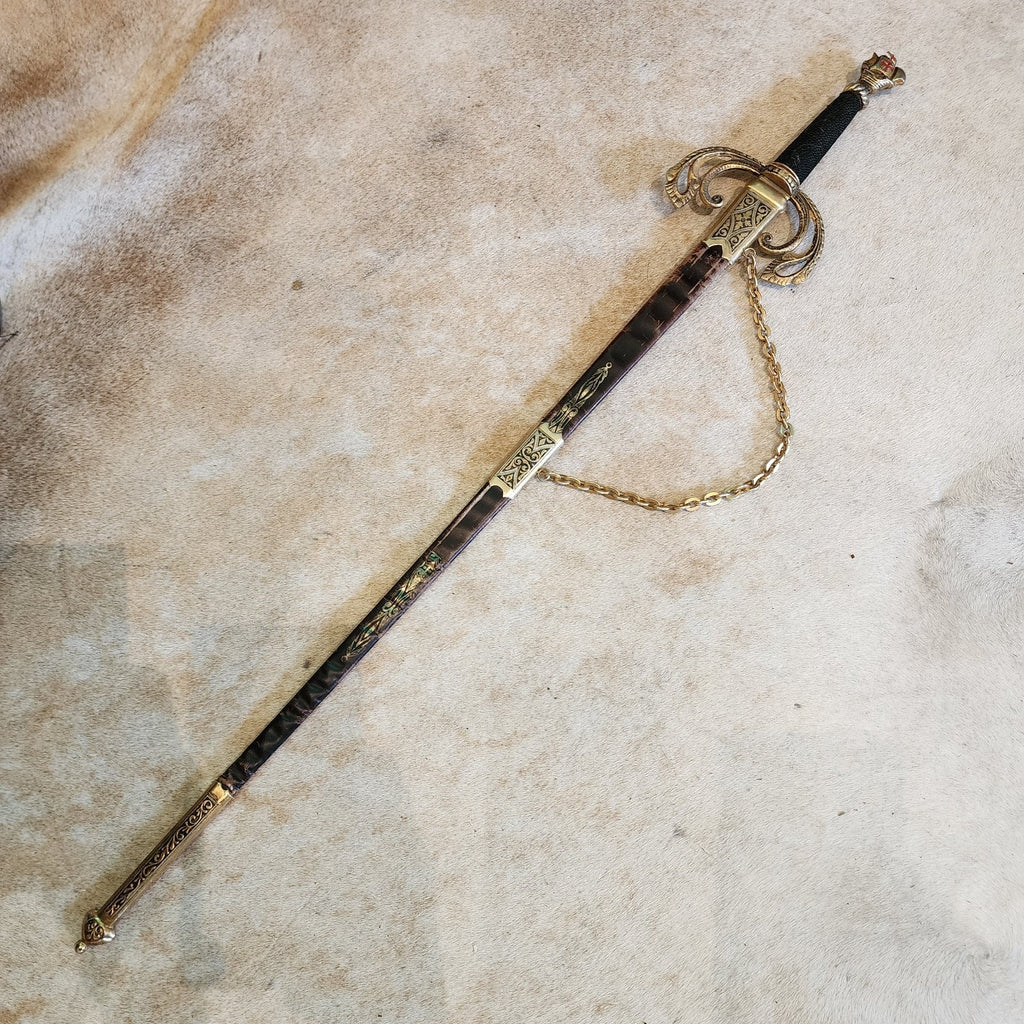 Medieval Fantasy Pirate Engraved Sword & Leather Sheath Vintage Larp