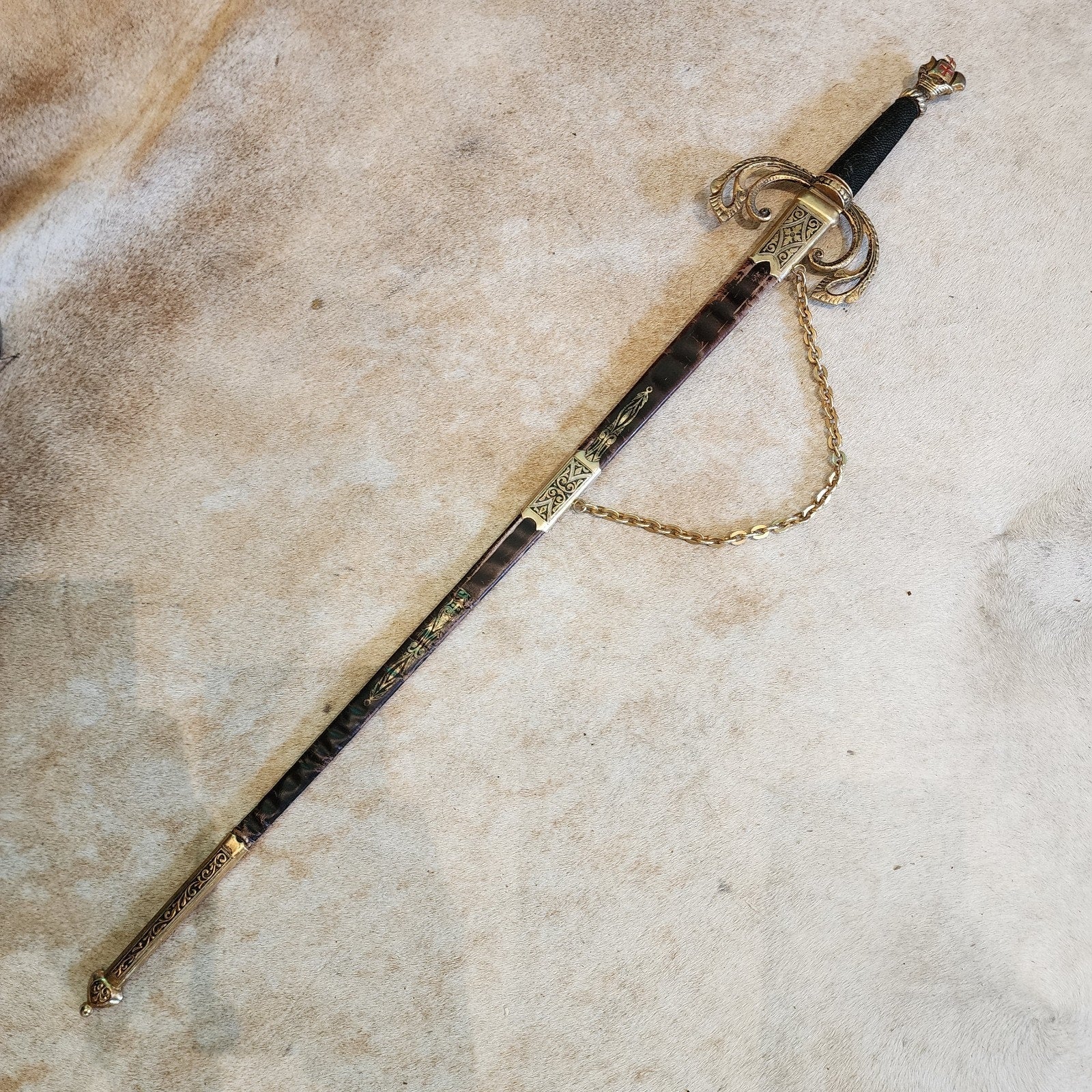 Medieval Fantasy Pirate Engraved Sword & Leather Sheath Vintage Larp