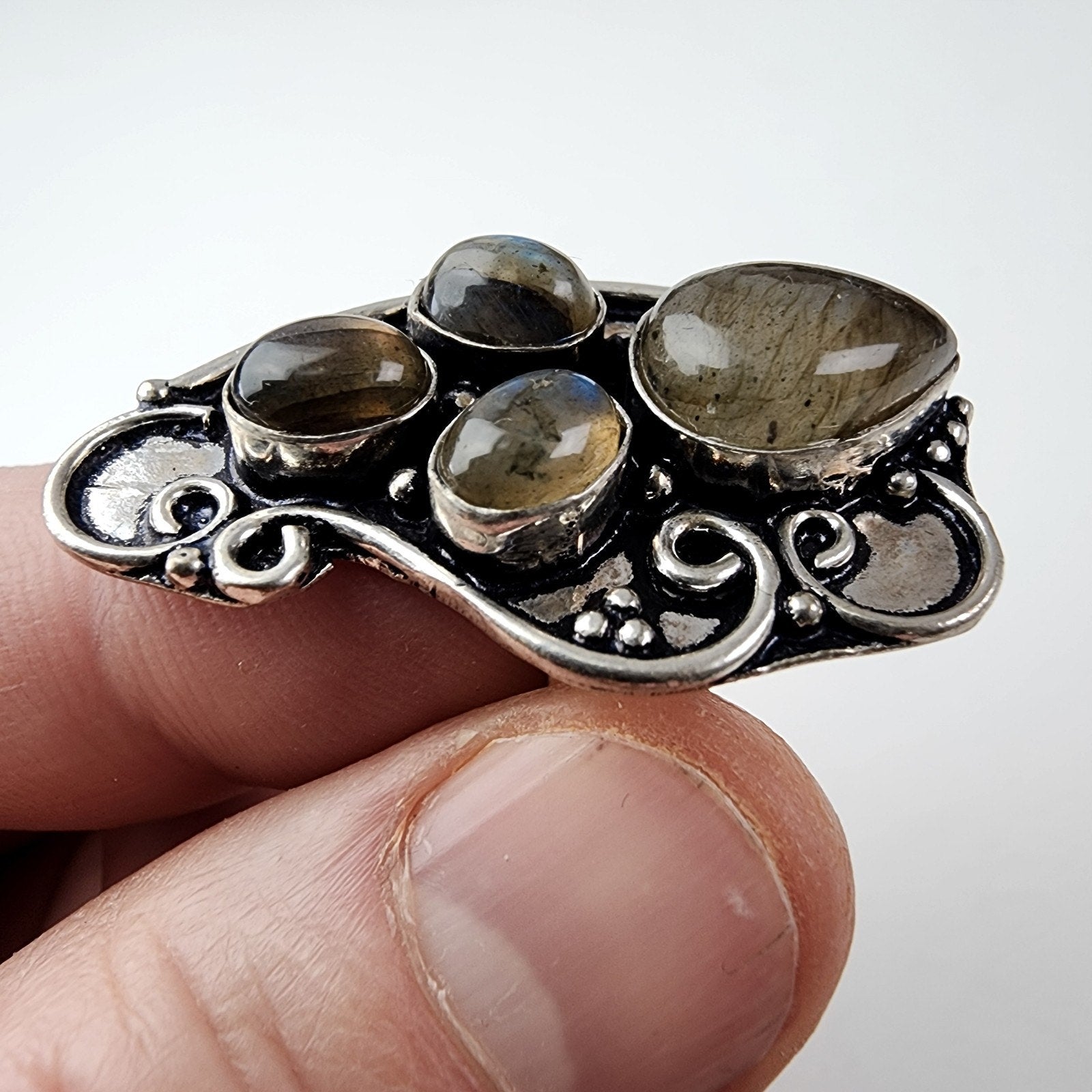 Rainbow Moonstone Shield Ring Size 7 Sterling Silver 925 Vintage