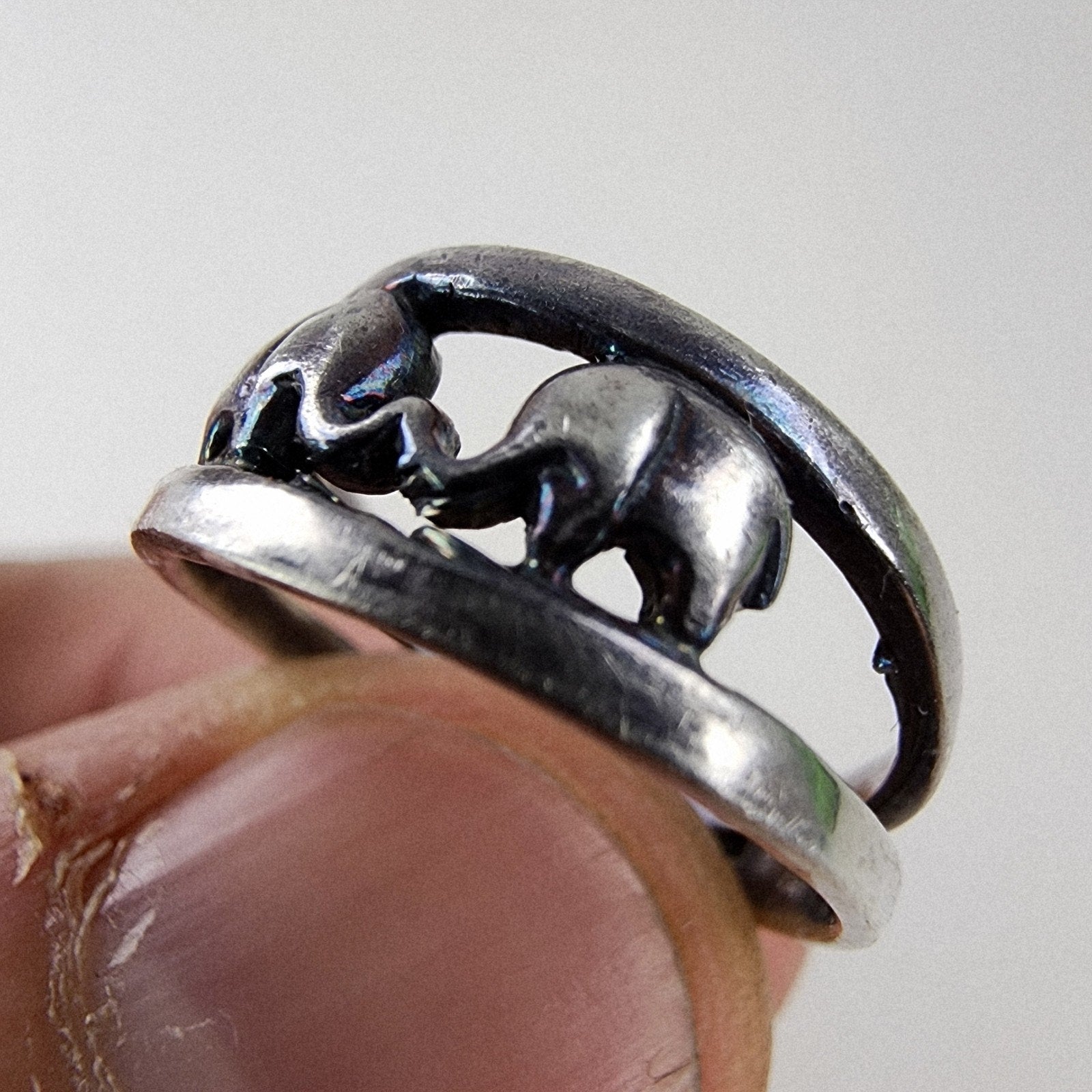 Elephant Pair Ring Size 7 Sterling Silver 925 Merging Band Vintage