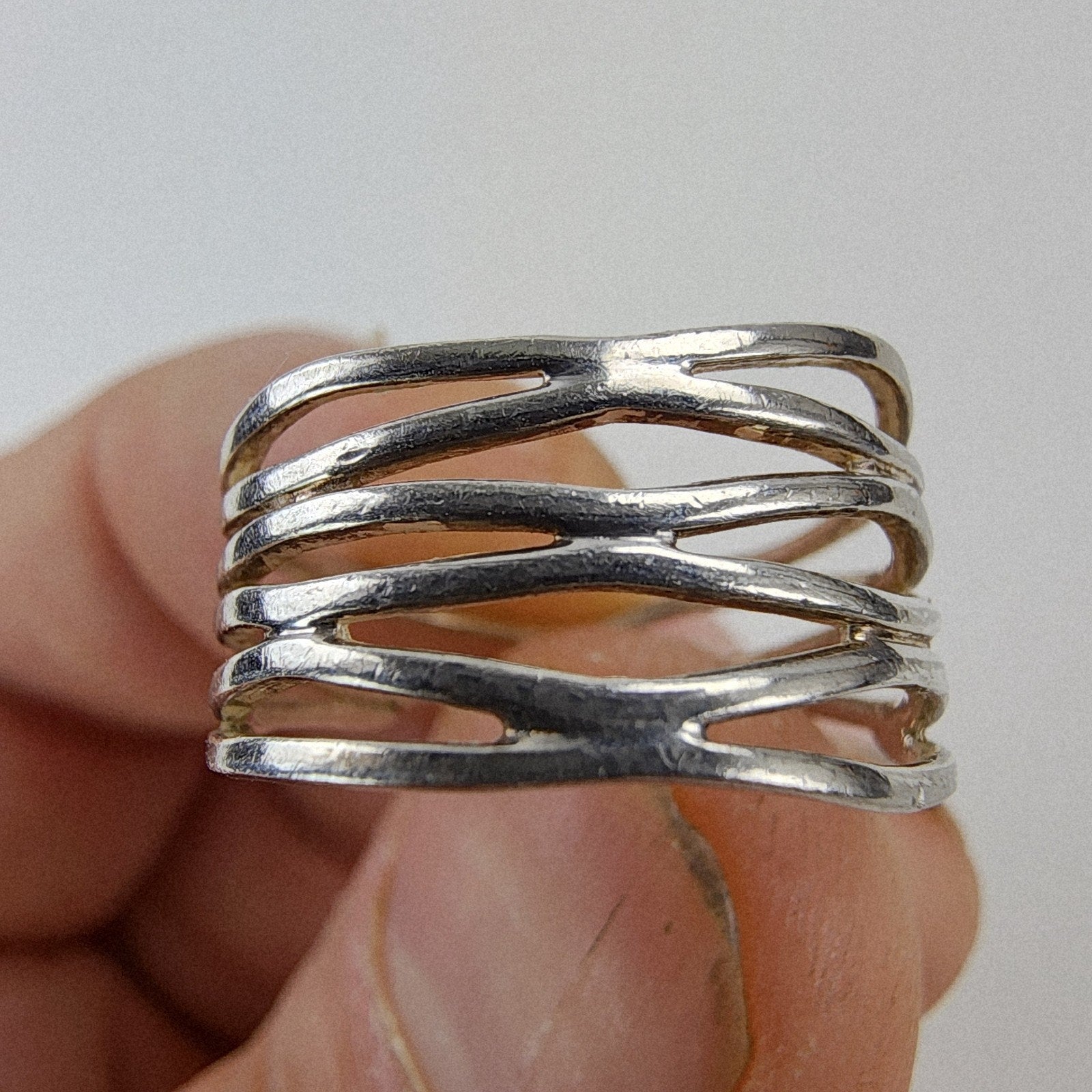 Expanded Lattice Openwork Ring Size 7 3/4 Sterling Silver 925 Vintage
