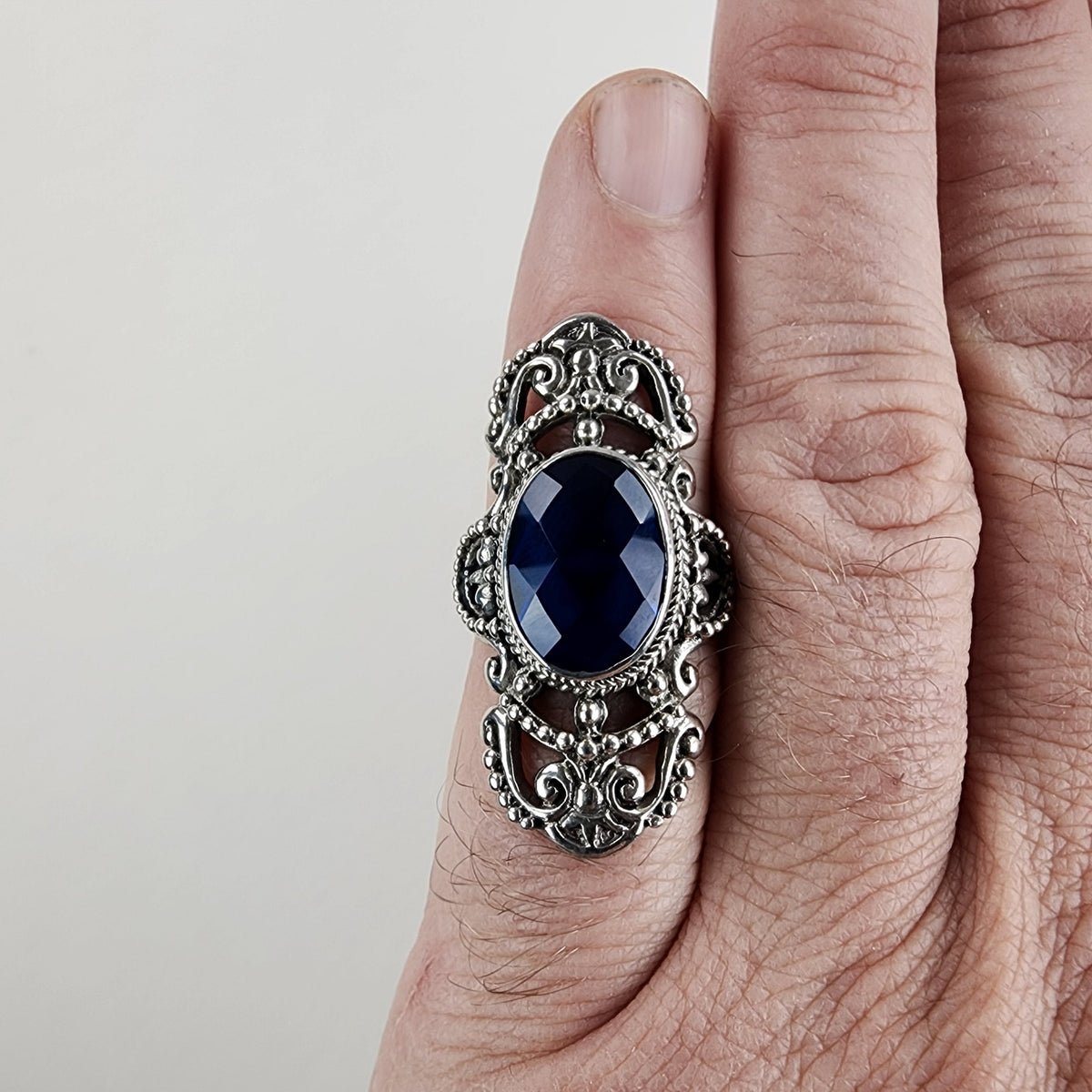Designer Sarda Caribbean Quartz Ring Size 6 in Sterling Silver 925 Bali