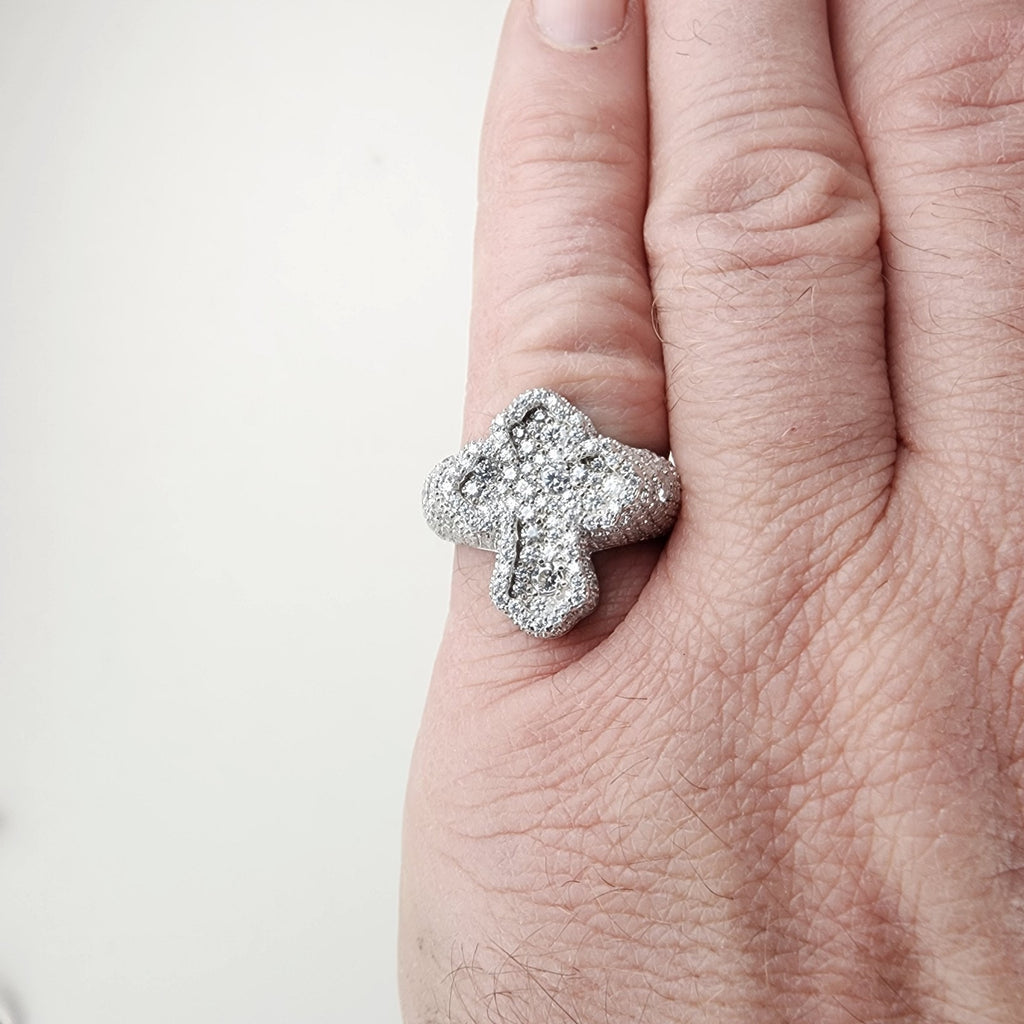 Moissanite Cross Ring Size 9 1/2 Sterling Silver 925 New Iced Out