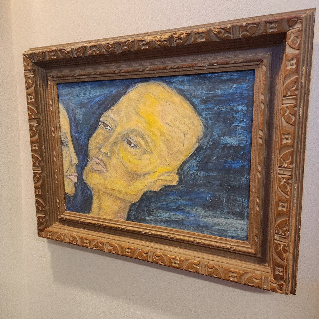 Expressionist Couple Acrylic on Panel Surrealist Painting Two Faces