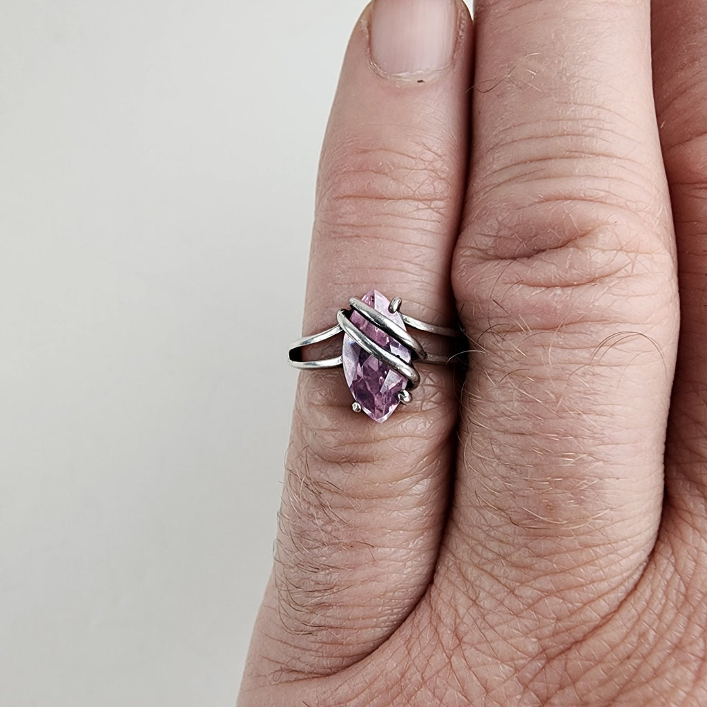 Marquise Cut Wire Wrap Pink Gemstone Ring Size 6 1/2 Sterling Silver 925 Vintage