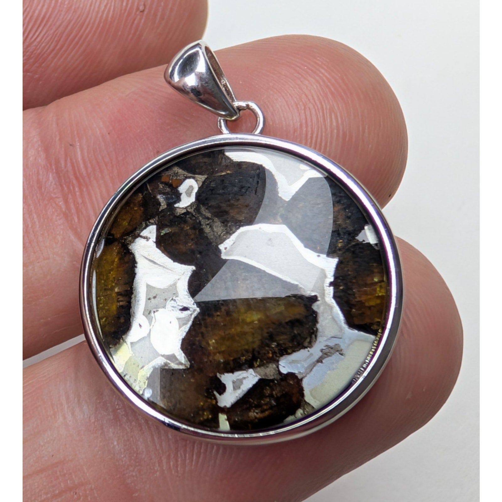 Brenham Pallasite Meteorite Sterling Silver 925 Pendant