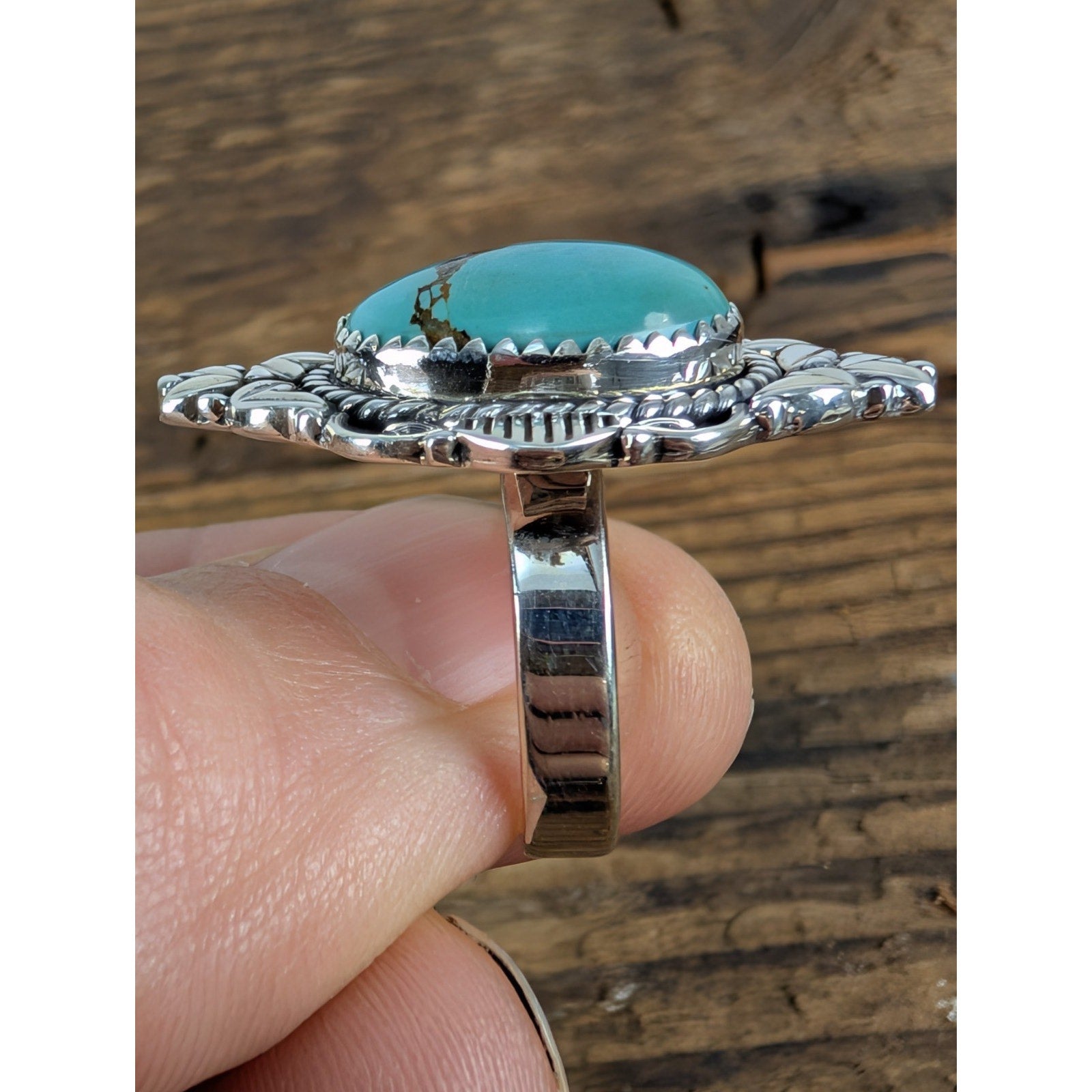 Southwestern Turquoise Stamped Sterling Silver 925 Adjustable Ring New