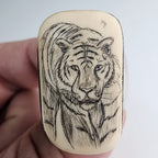 Vintage Tiger Resin Scrimshaw Ring Size 7 1/2 in Sterling Silver 925