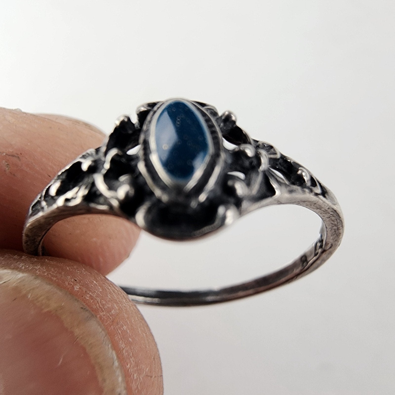 Blue Enamel Ring Size 8 Sterling Silver 925 Vintage
