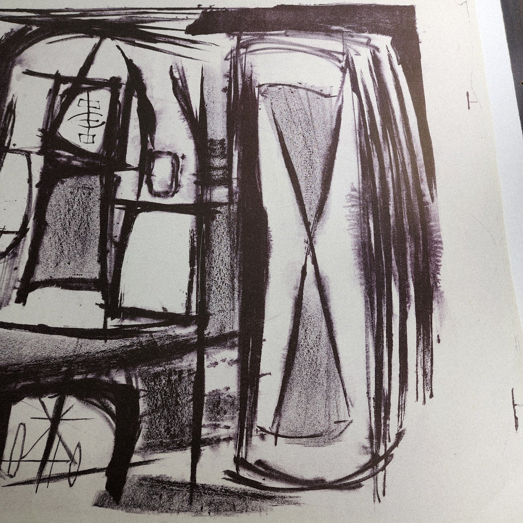 c. 1950 Jerry Opper Abstract Hourglass Stone Lithograph Black & White Unframed