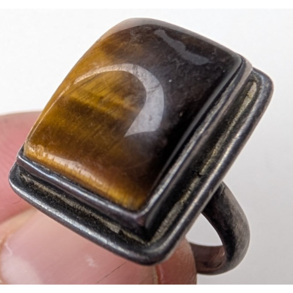 Tigers Eye Rectangle Sterling Silver 925 Ring Size 6 Vintage