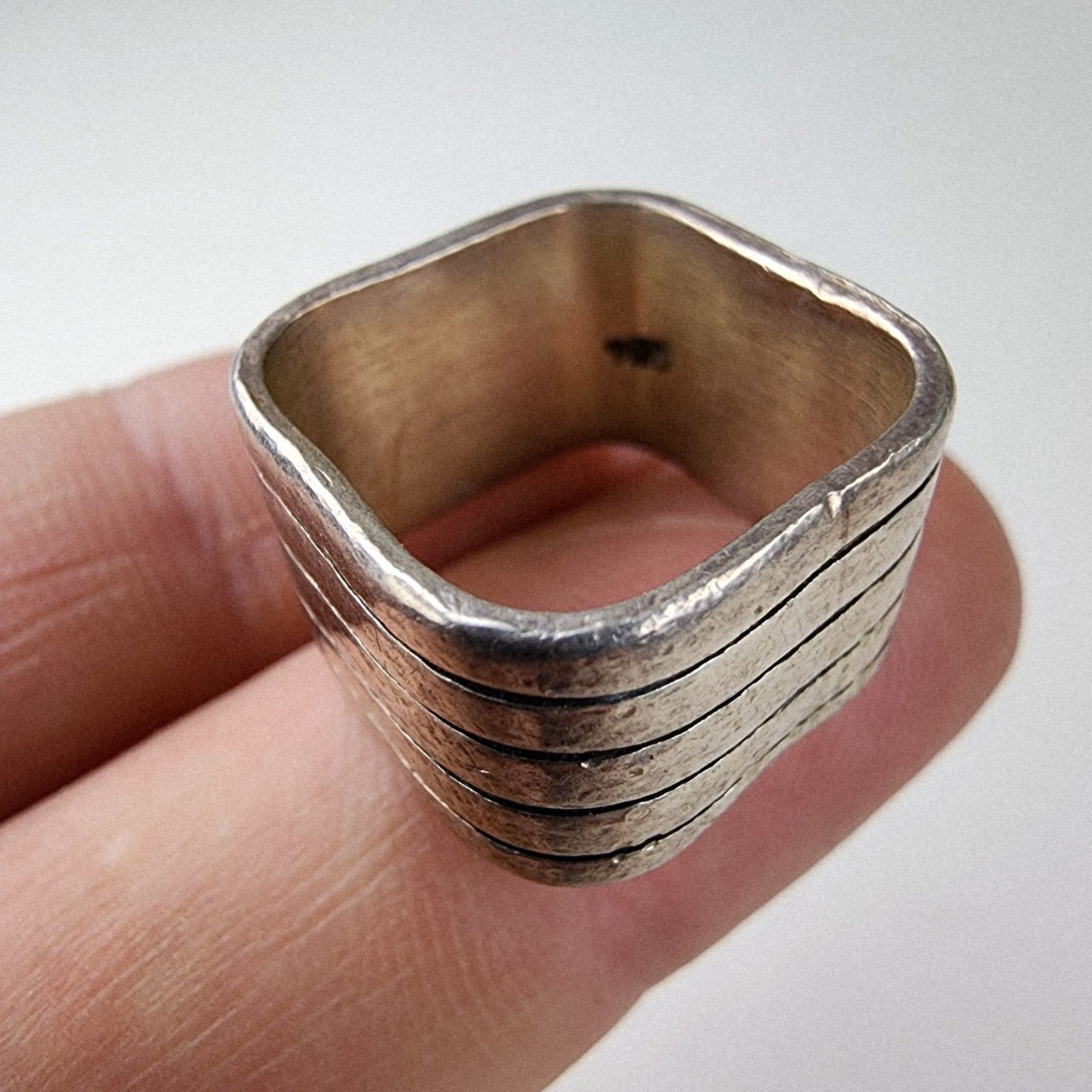 Modernist Square Band Ring Size 6 1/2 Sterling Silver 925 Vintage