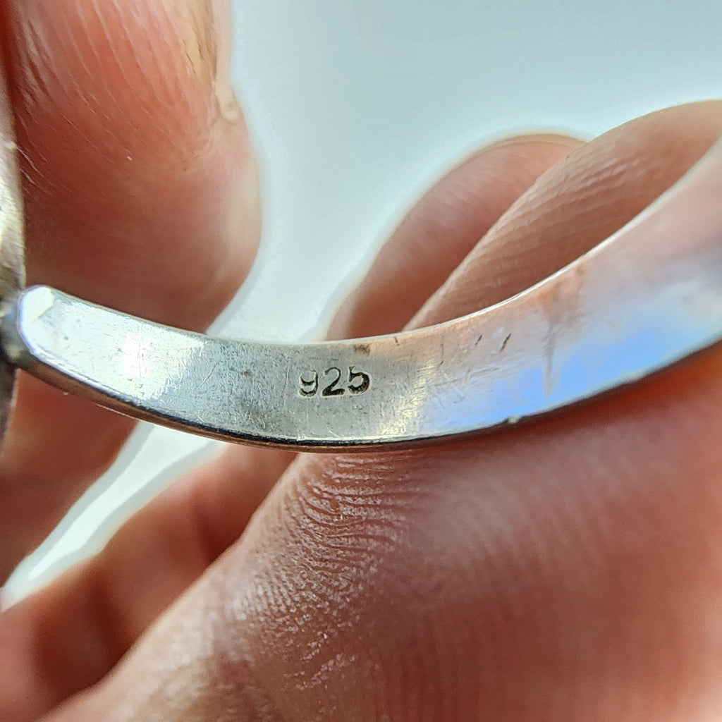 Rainbow Moonstone Marquise Cabochon Ring Size 8 Adjustable Sterling Silver 925