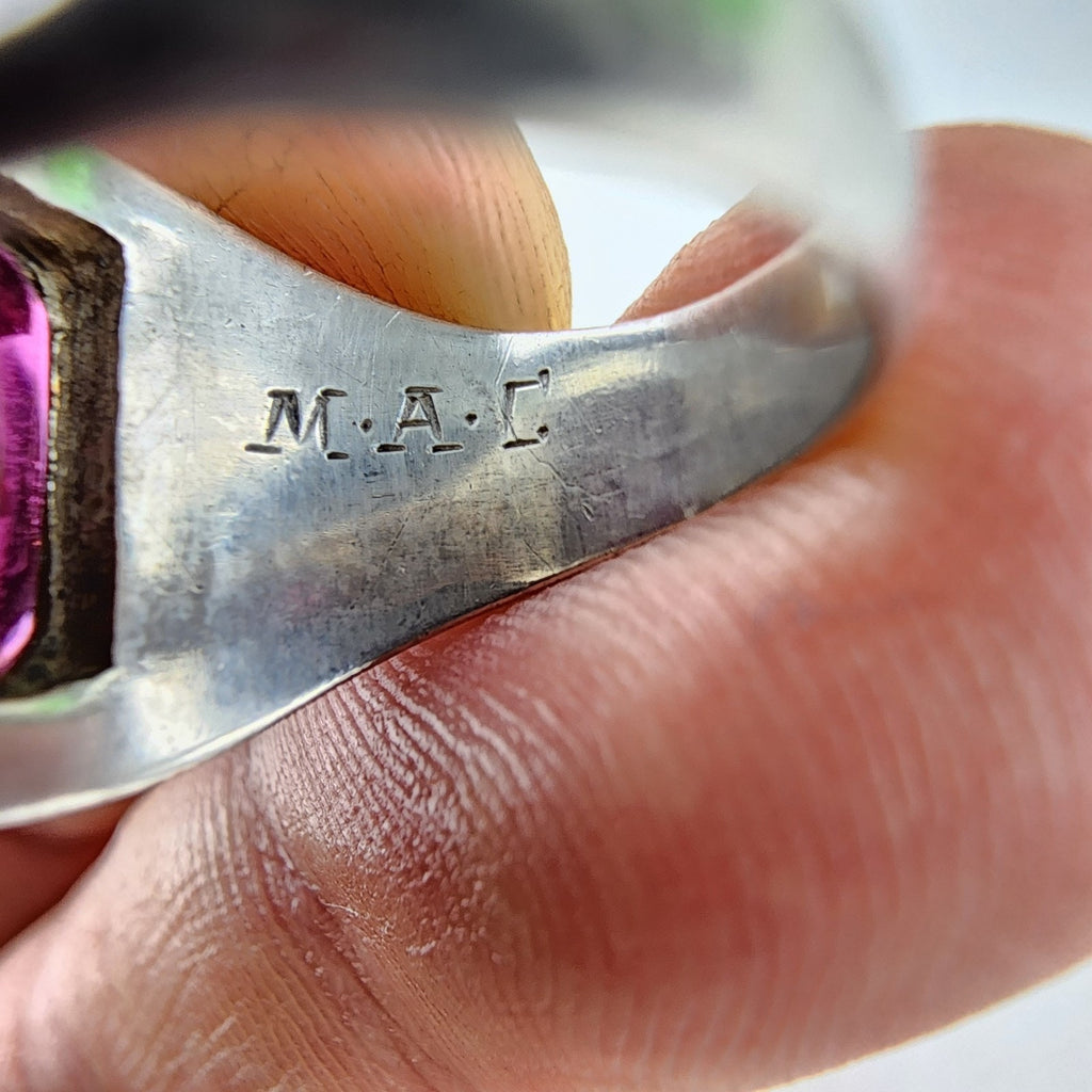 1935 Ruby Class Ring Size 5 1/2 Sterling Silver 925 Vintage Hand Monogrammed MAC