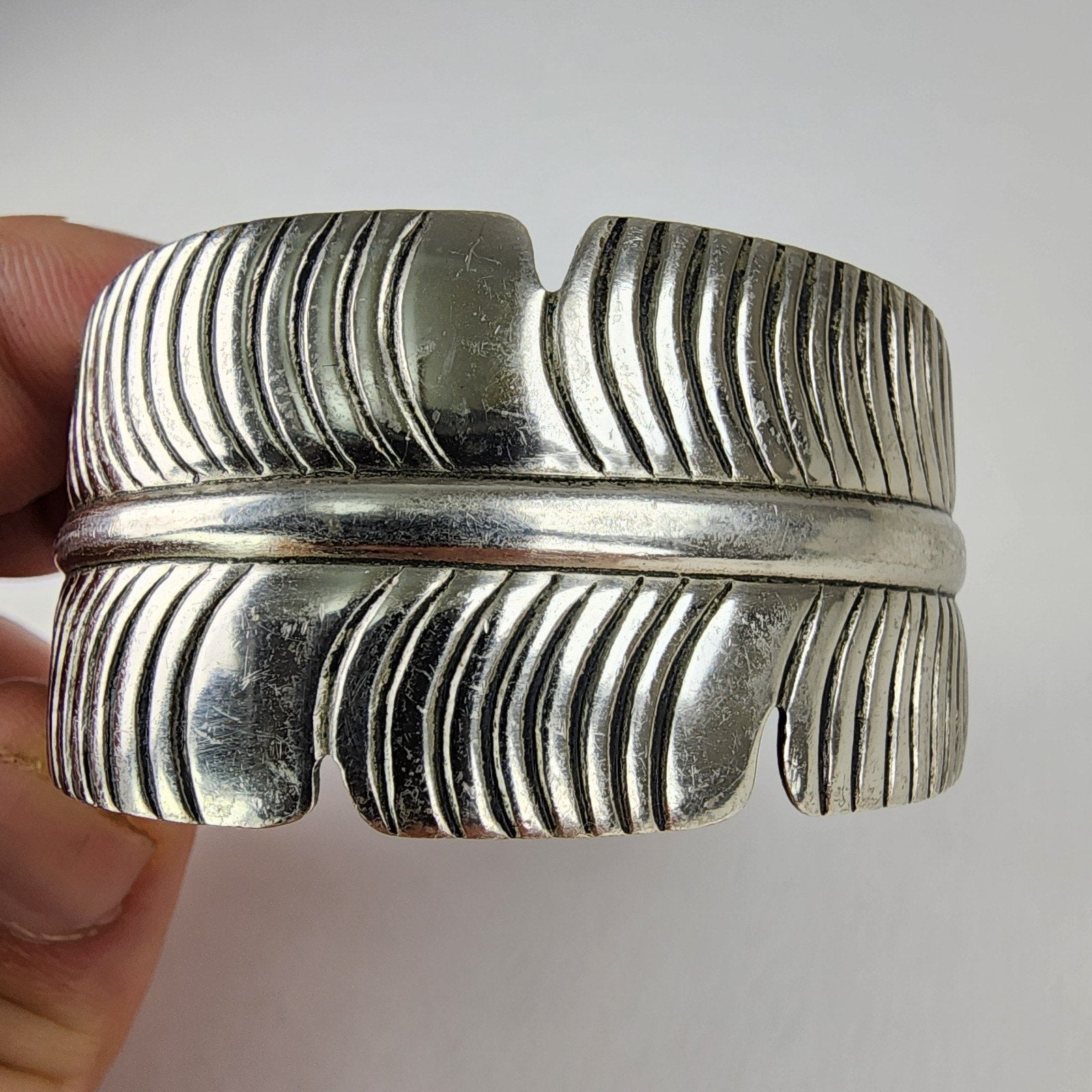 7 1/2" Feather Silver Plated Cuff Bracelet Vintage