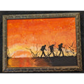 Framed Bushfire Watercolor by MG Lord 1970 MCM Artwork 16" x 11"