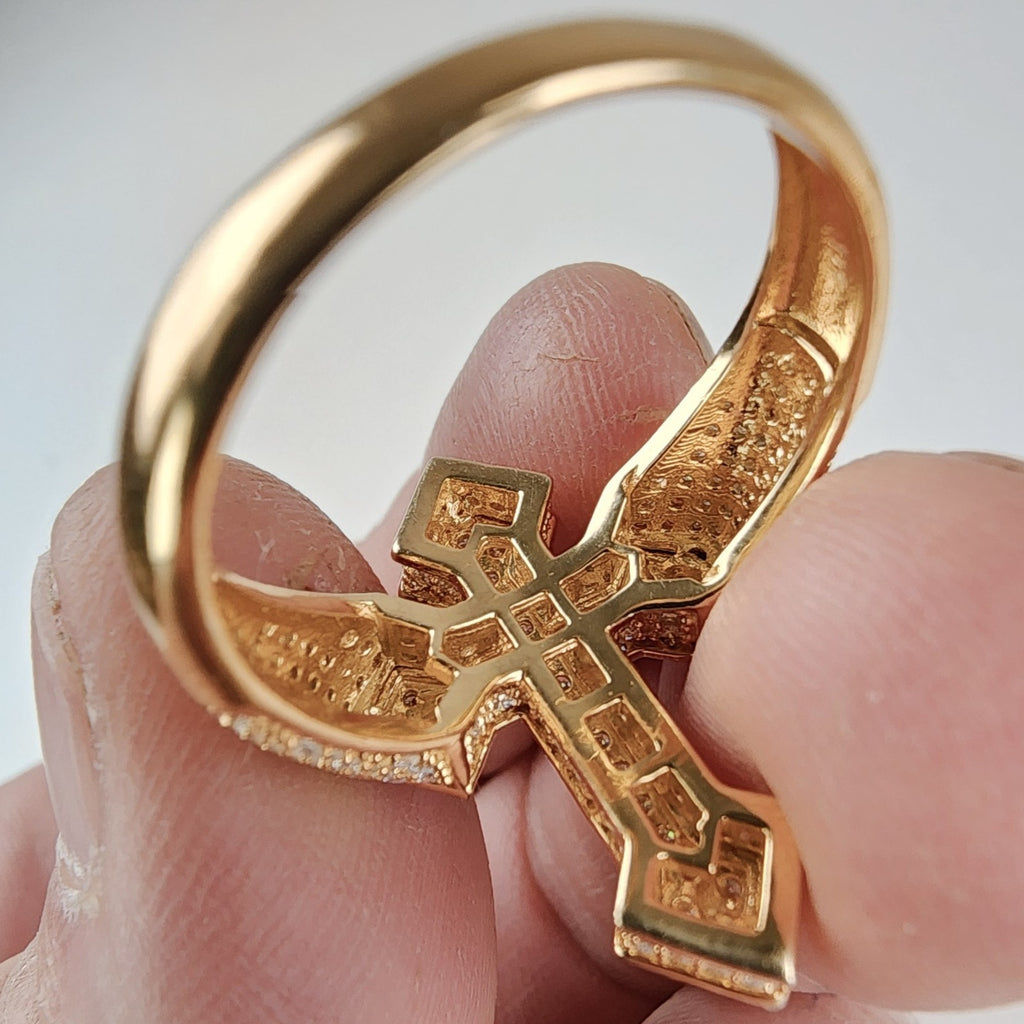 Moissanite Cross Ring Size 11 1/4 Gold Over Sterling Silver 925 New Iced Out