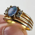 18K HGE Black Opal Ring Size 6 1/2 Heavy Gold Electroplate Vintage